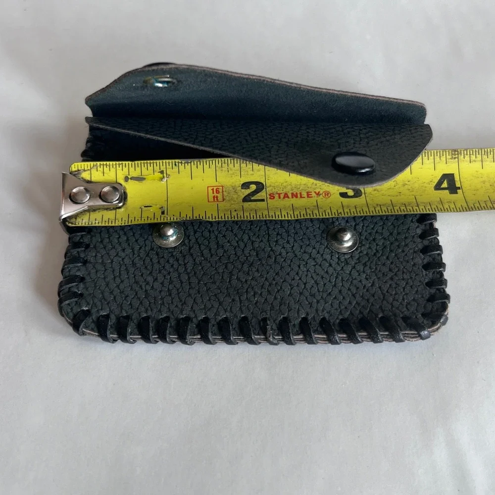 Handmade Black Leather Whipstitch Coin Purse Snap Wallet Eddie Personalization